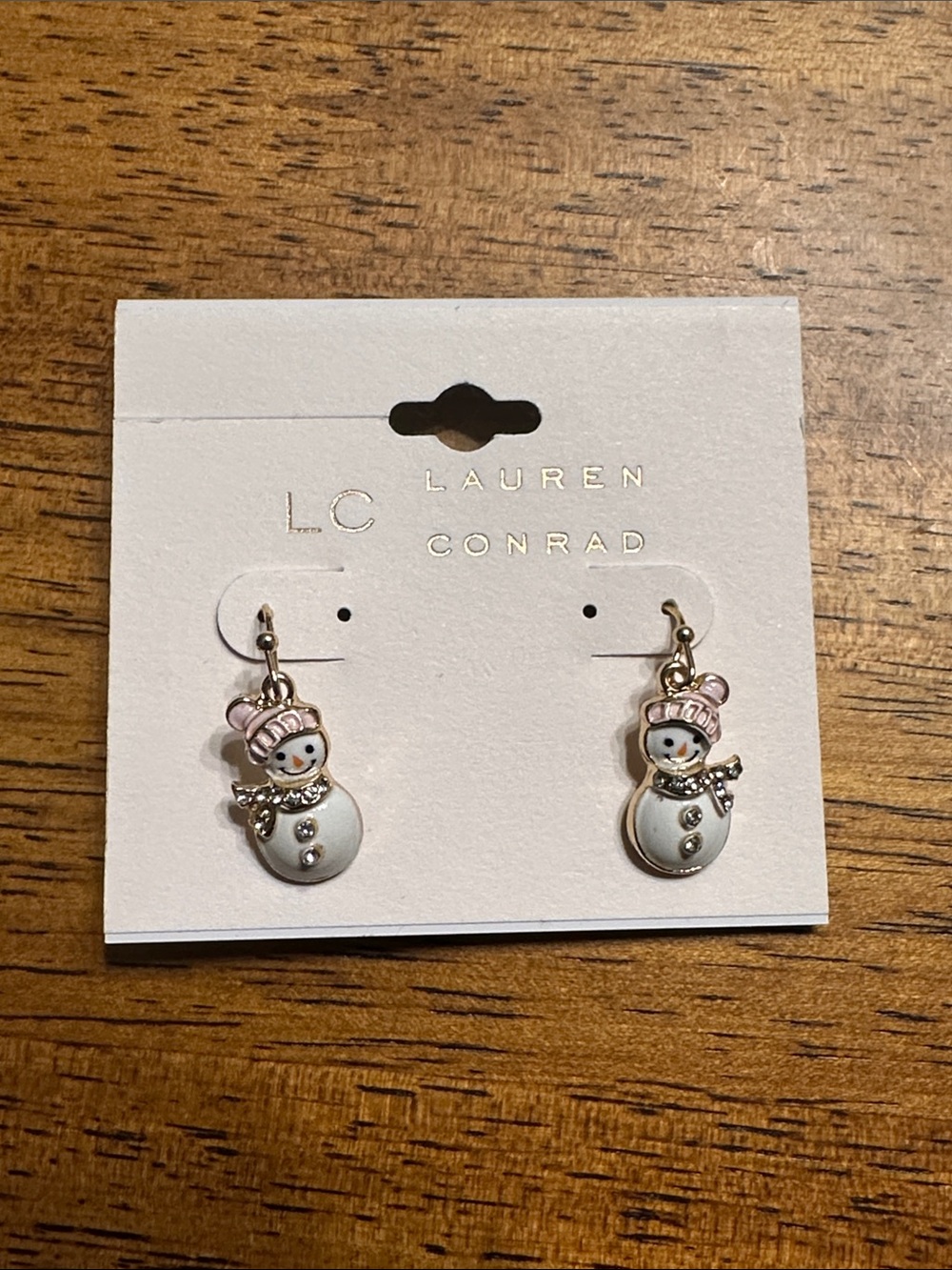 LC Lauren Conrad White & Pink Snowman Drop Earrings